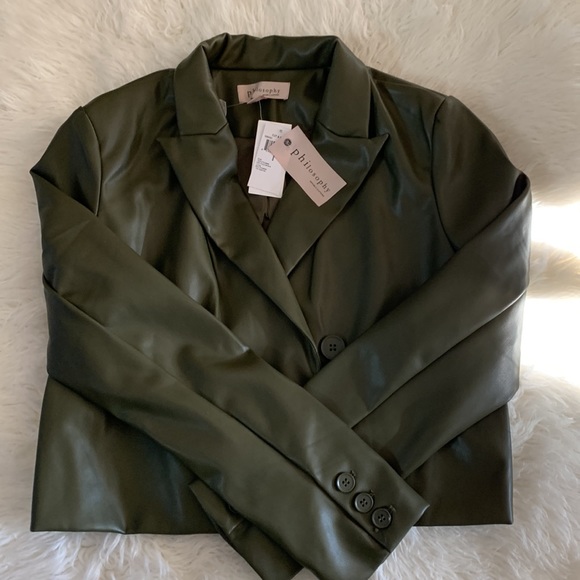 New Women’s faux leather jacket/ top/ blazer olive green philosophy size 8/S-M - Picture 9 of 12
